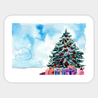 Snow Covered Christmas Tree Sticker